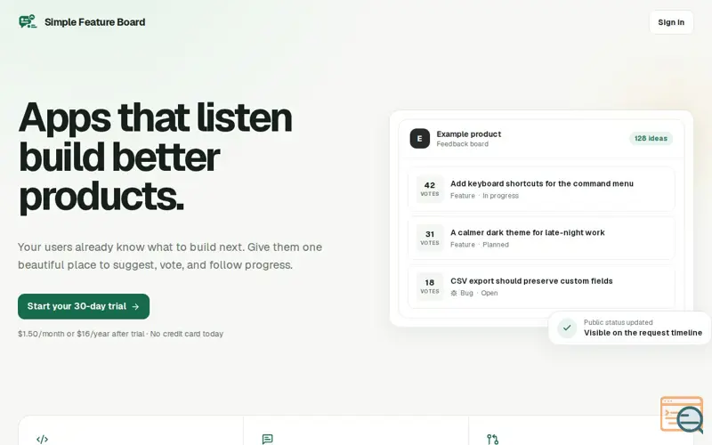 Screenshot of Simple Feature Board