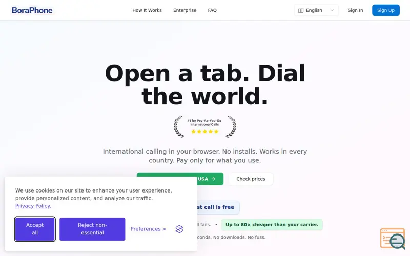 Screenshot of BoraPhone, a launch using Twilio