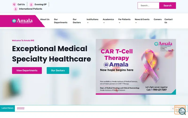 Screenshot of Amala Institute of Medical Sciences, a launch using Osclass