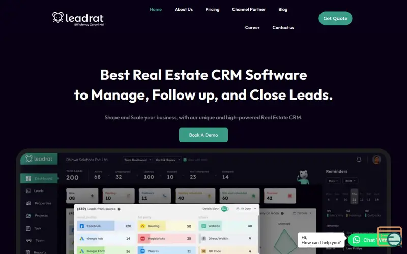Screenshot of Leadrat Real Estate CRM