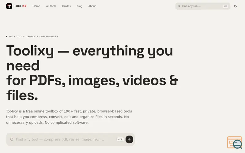 Screenshot of Toolixy — 190+ free online tools
