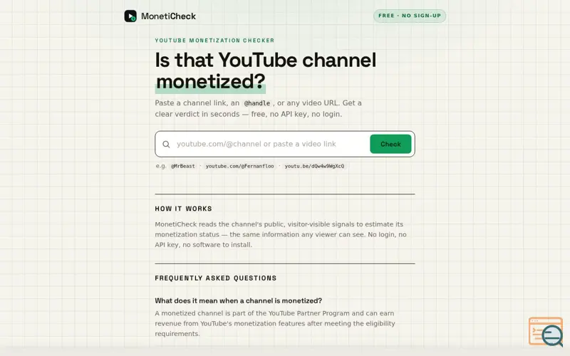 Screenshot of YouTube Monetization Checker