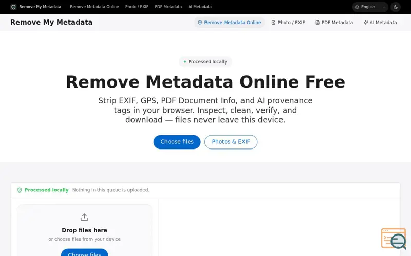 Screenshot of Remove My Metadata, a launch using ToolPilot