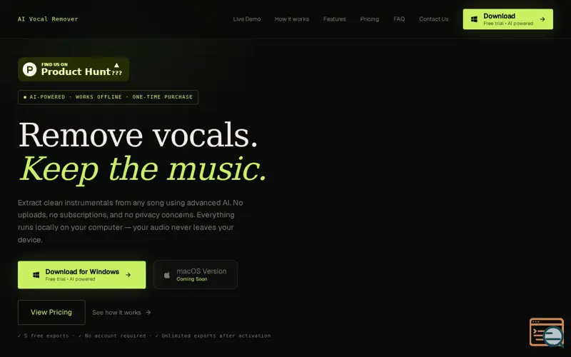 Screenshot of AI Vocal Remover