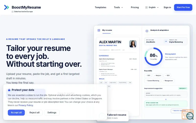 Screenshot of Boost My Resume