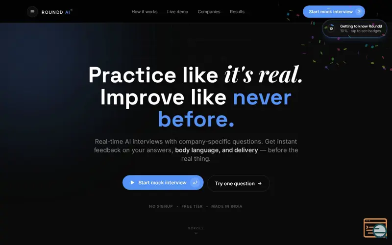 Screenshot of Roundd AI™ — Practice Interviews, Get Selected