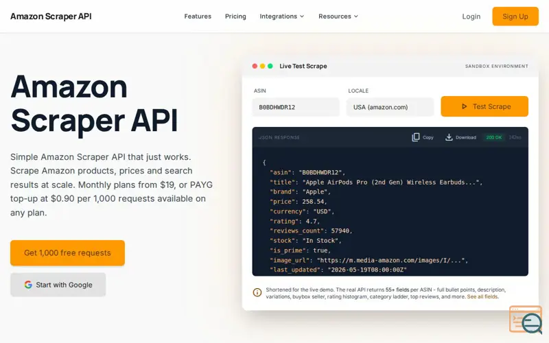 Screenshot of Amazon Scraper API