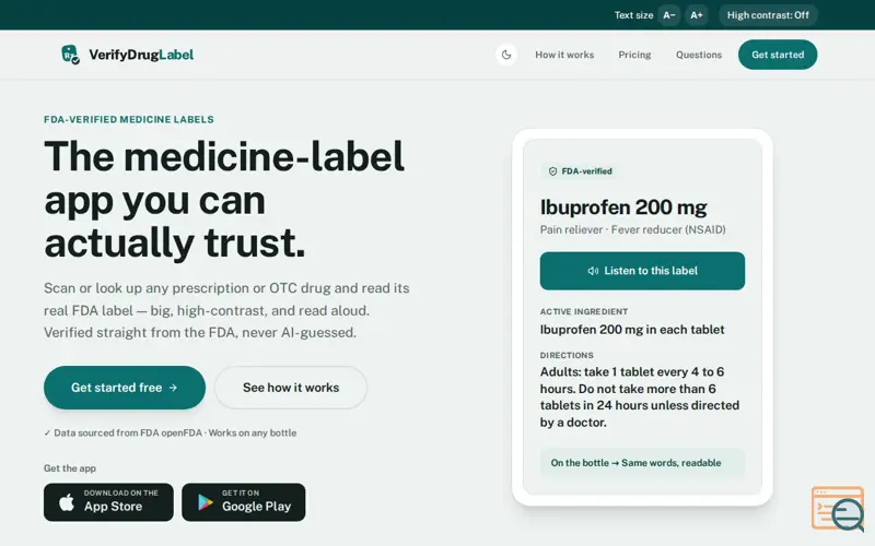 Screenshot of VerifyDrugLabel