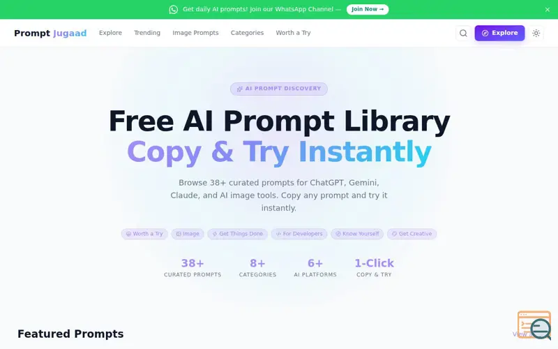 Screenshot of Prompt Jugaad – Discover Fun, Creative & Useful AI Prompts