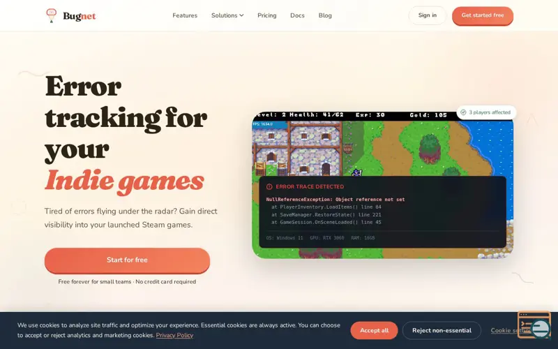 Screenshot of Bugnet