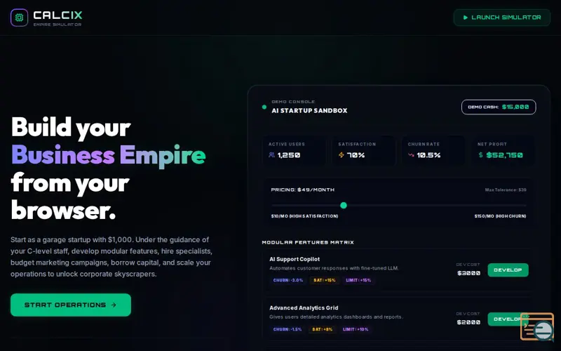 Screenshot of Calcix Empire Simulator