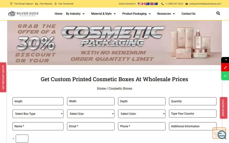 Screenshot of Silver Edge Packaging