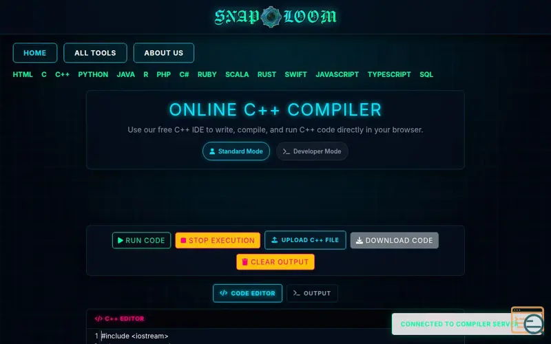 Screenshot of Online C++ Compiler