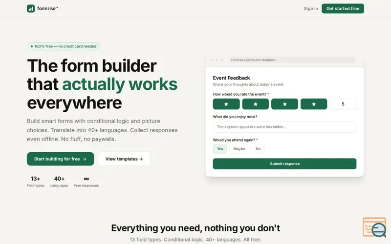 Screenshot of formrise.fyi