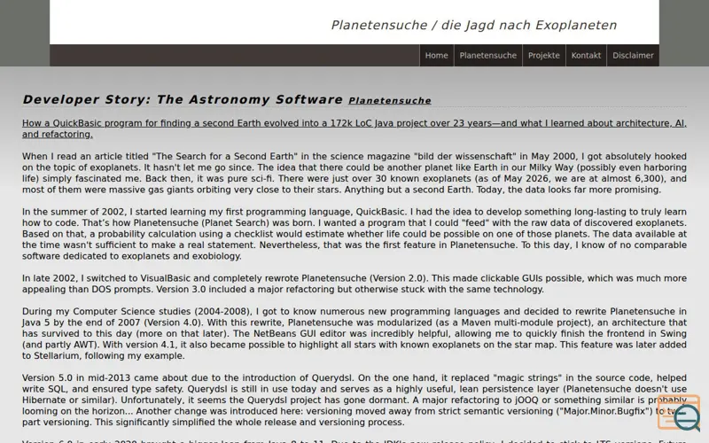 Screenshot of Planetensuche