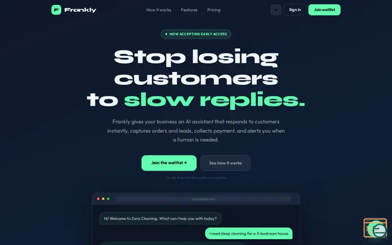 Screenshot of Frankly — Digital business assistants