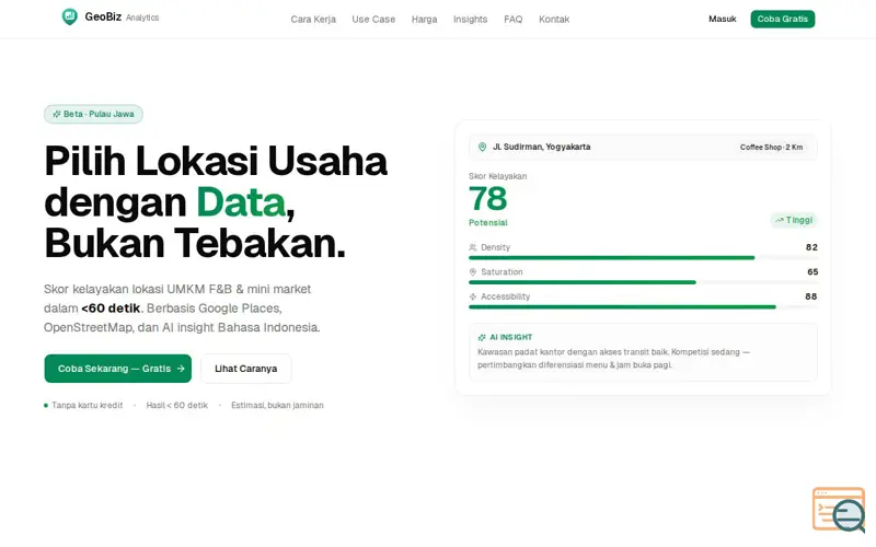 Screenshot of GeoBiz Analytics, a launch using Midtrans