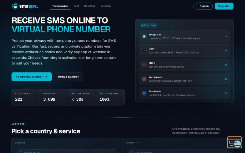 Screenshot of SMSAPE.COM