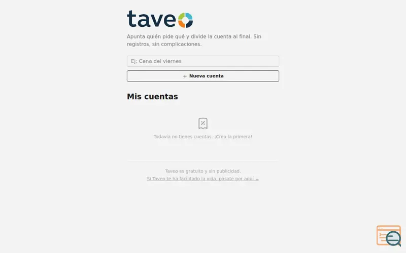 Screenshot of Taveo — Split the bill, no hassle
