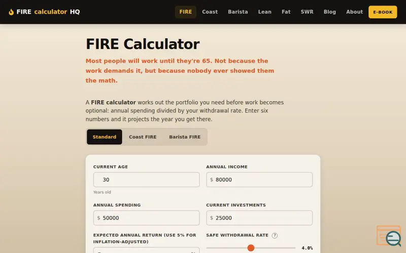 Screenshot of Firecalculatorhq