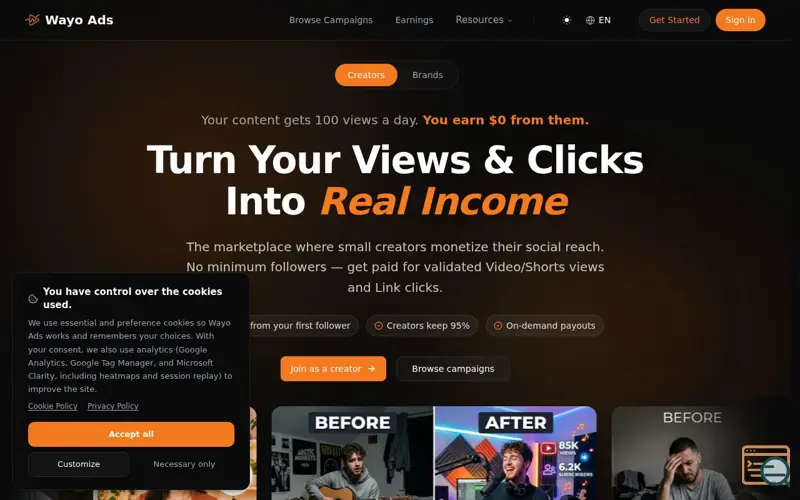 Screenshot of Turn Views & Clicks Into Real Income