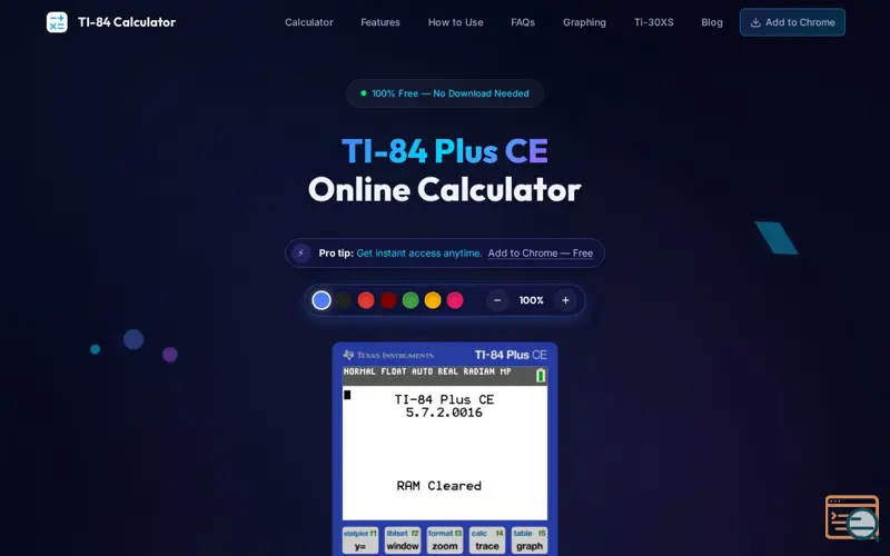 Screenshot of TI-84 Calculator Online (Multi-Colors)