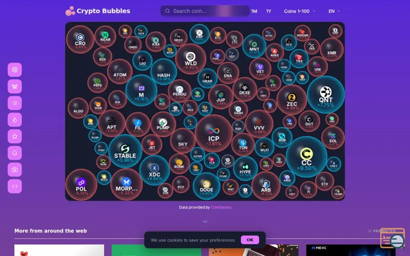 Screenshot of Crypto Bubbles, a launch using Bitmedia