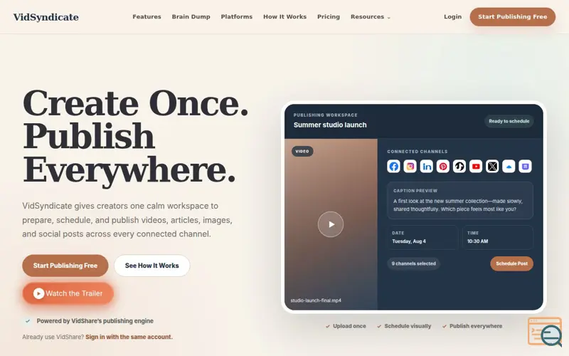 Screenshot of VidSyndicate | Create Once, Publish Everywhere