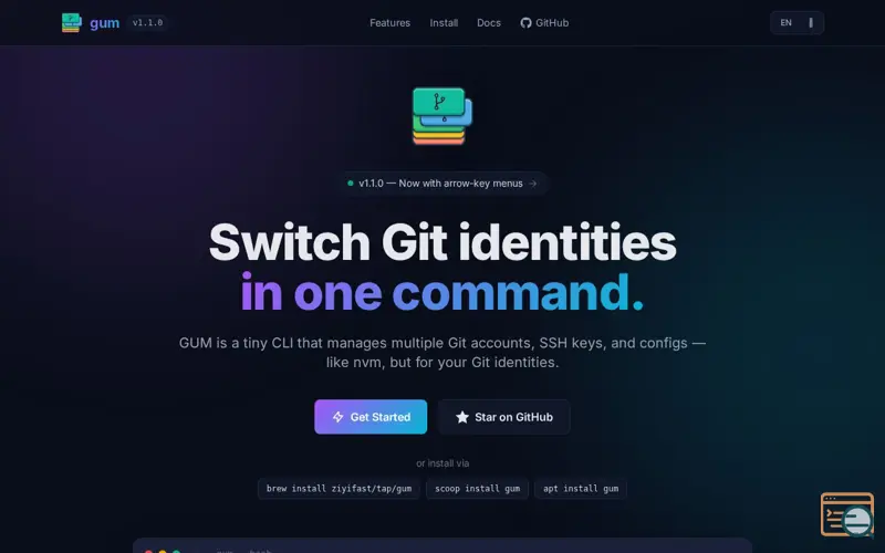 Screenshot of Gum — Git User Manager