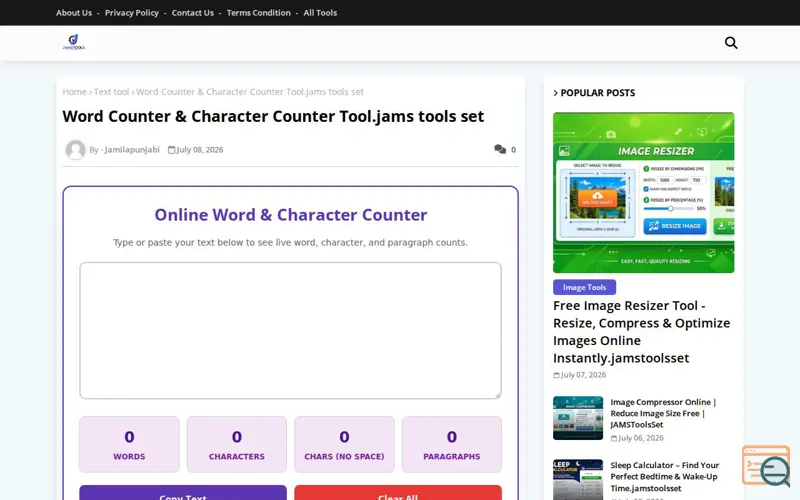 Screenshot of Free Online Word  and Character Counter: