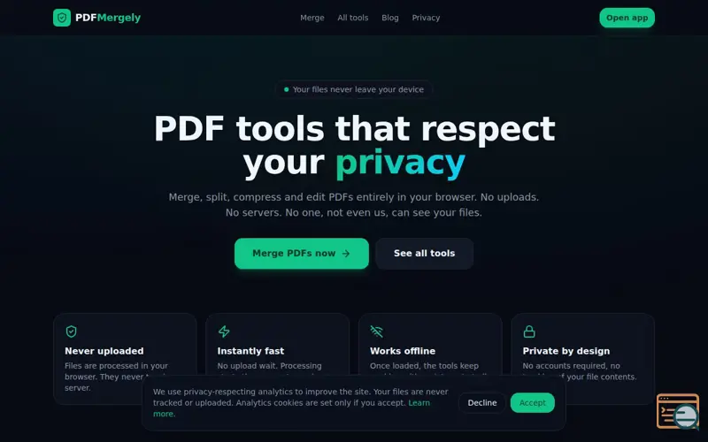 Screenshot of PDFMergely