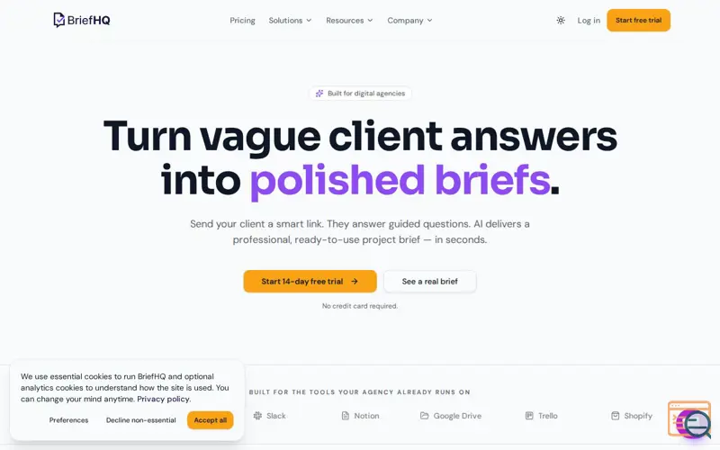 Screenshot of BriefHQ