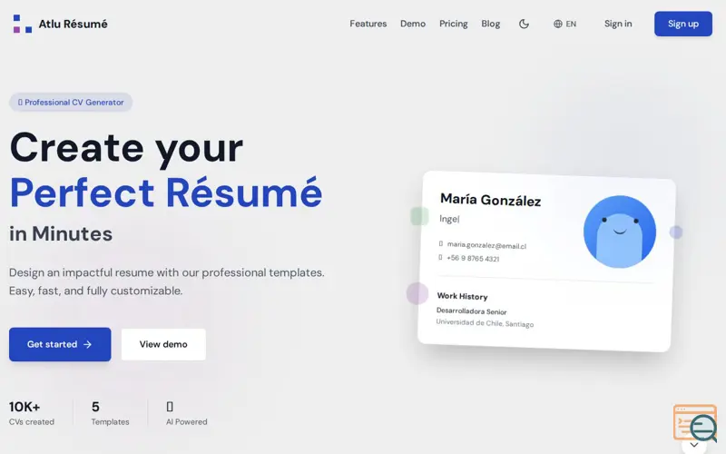 Screenshot of Atlu Résumé