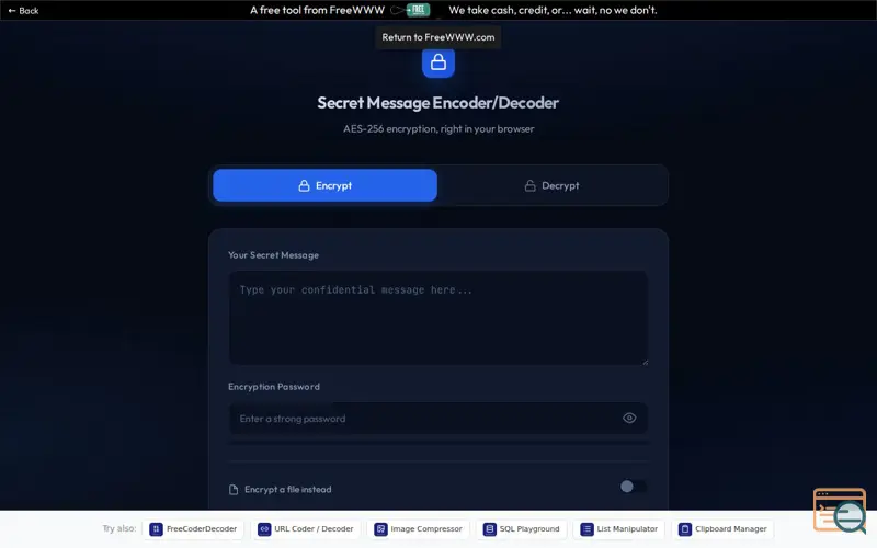 Screenshot of Encryption / Decryption Tool