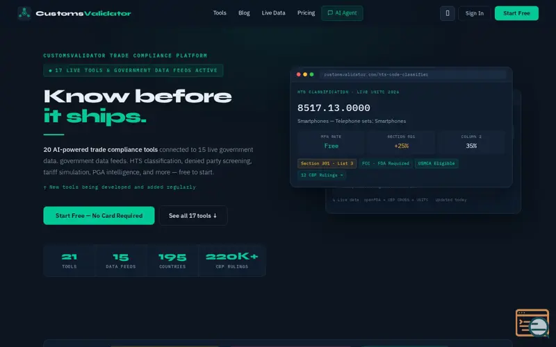 Screenshot of Customs Validator