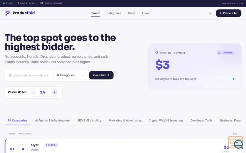 Screenshot of ProductBid