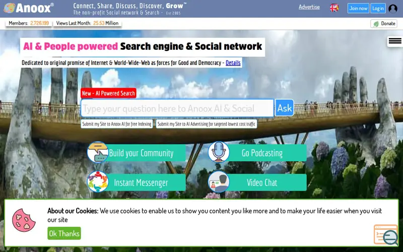 Screenshot of Anoox Search is now AI & People powered