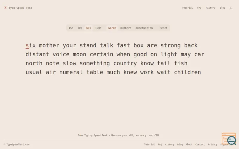 Screenshot of Type Speed Test