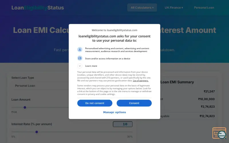 Screenshot of Loan EMI Calculator