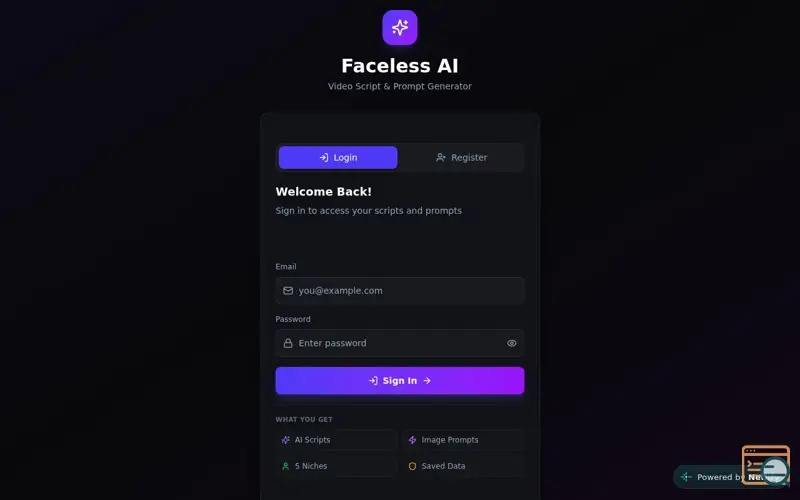 Screenshot of Faceless AI Script Generator