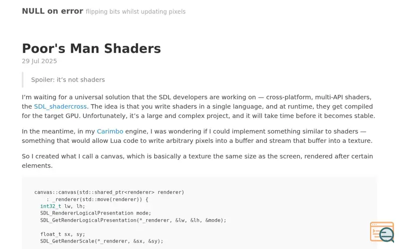 Screenshot of Poor's Man Shaders, a launch using Jekyll