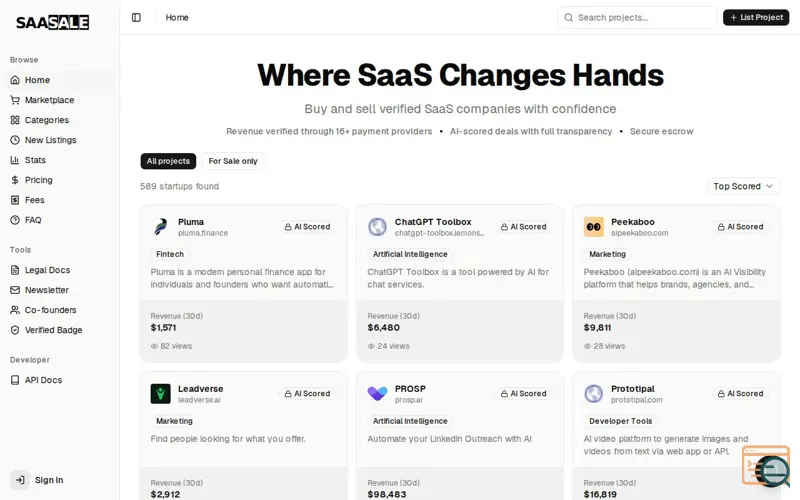 Screenshot of SAASALE