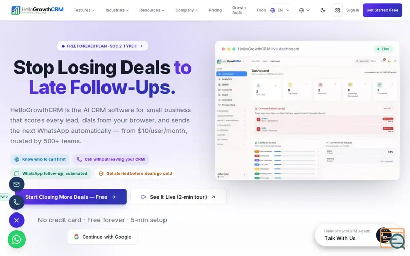 Screenshot of HelloGrowthCRM