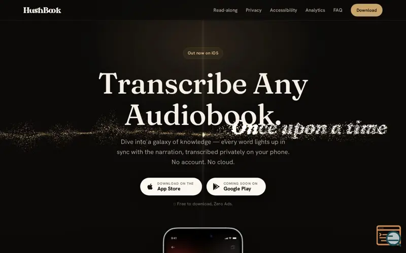 Screenshot of HushBook: Read while you listen