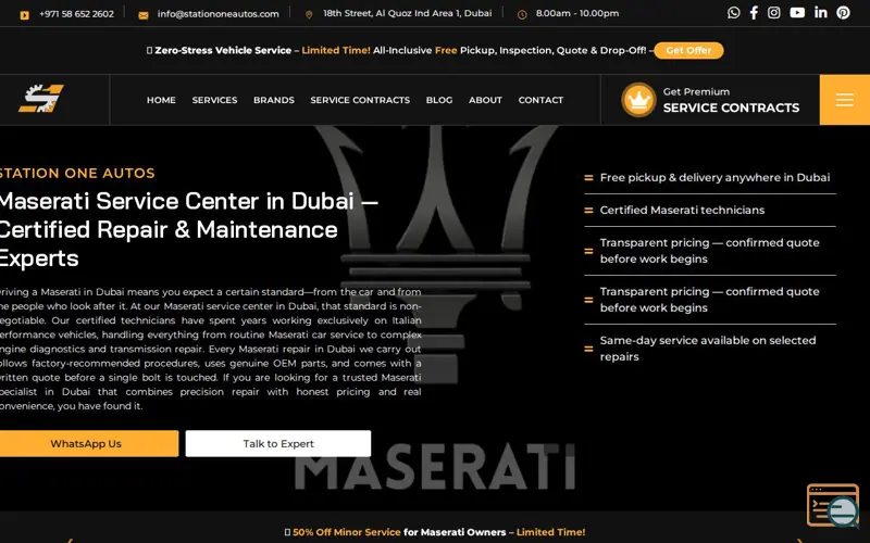 Screenshot of Maserati service center in Dubai, a launch using BuySellAds