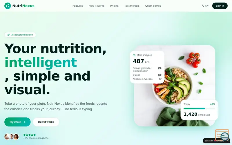 Screenshot of NutriNexus — Sua nutrição inteligente