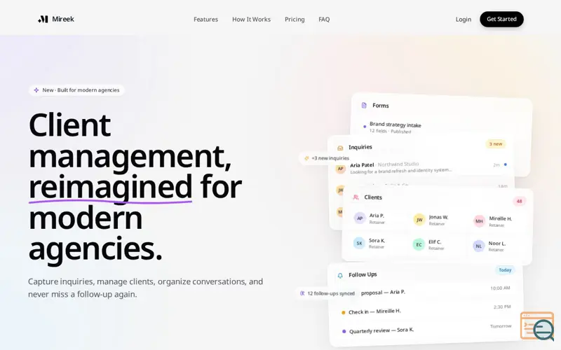 Screenshot of Mireek — Client management for agencies.