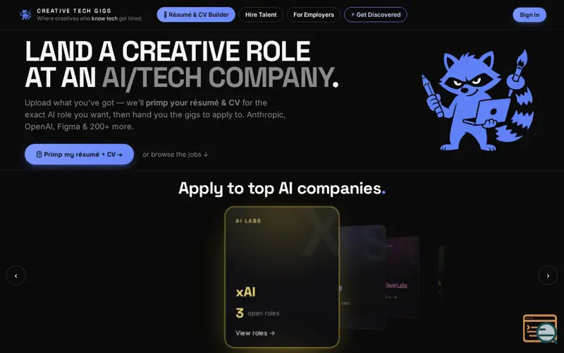 Screenshot of Creative Tech Gigs