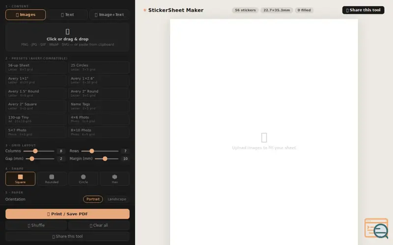 Screenshot of MakeMyStickers (now with text)