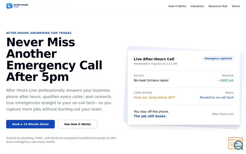 Screenshot of After Hours Line, a launch using HappierLeads
